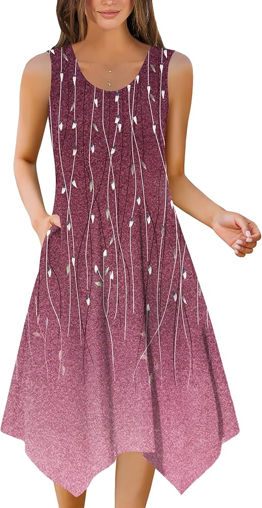 Womens Casual Dress for Summer Tank Dress Loose Flowy Beach Dress with Pockets Hankerchief Flare Midi Sundress 2025